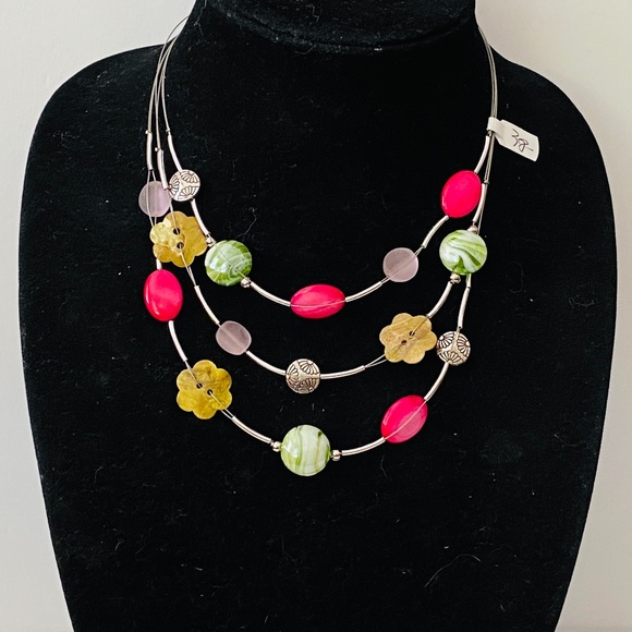 NWT IKITA 3 Strand Colorful Statement Necklace - Picture 1 of 6